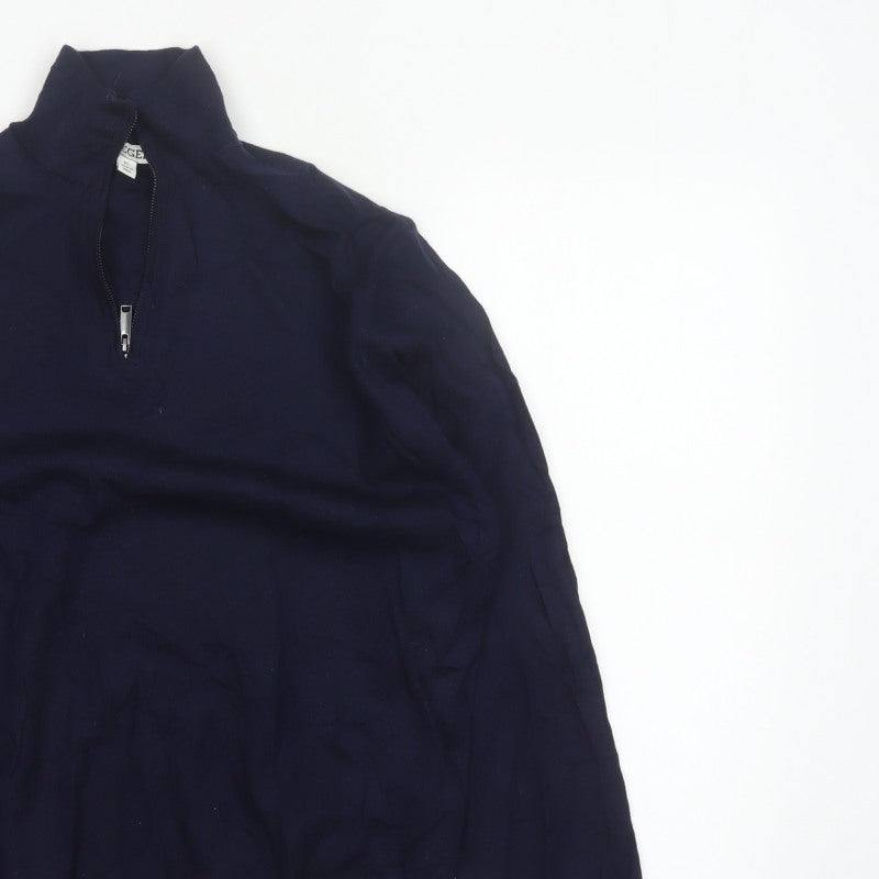 Jaeger Men's Blue XL Half Zip High Neck Knit Jumper Pullover
