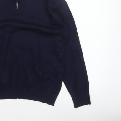 Jaeger Men's Blue XL Half Zip High Neck Knit Jumper Pullover