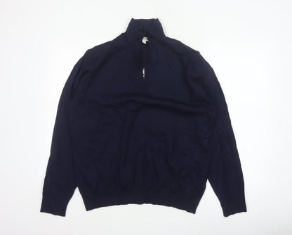 Jaeger Men's Blue XL Half Zip High Neck Knit Jumper Pullover