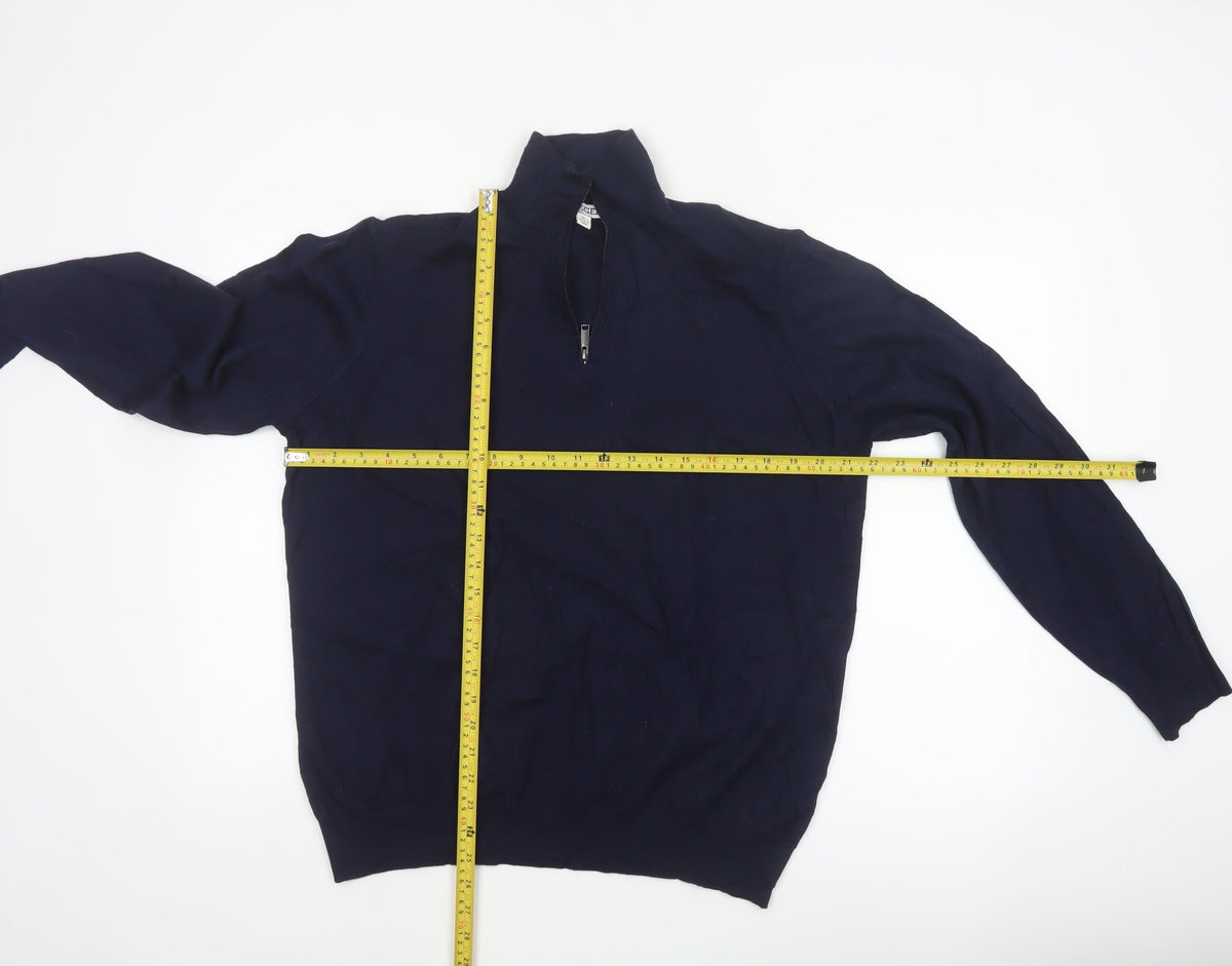 Jaeger Men's Blue XL Half Zip High Neck Knit Jumper Pullover