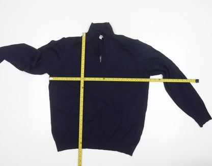 Jaeger Men's Blue XL Half Zip High Neck Knit Jumper Pullover