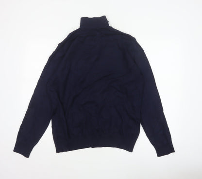 Jaeger Men's Blue XL Half Zip High Neck Knit Jumper Pullover