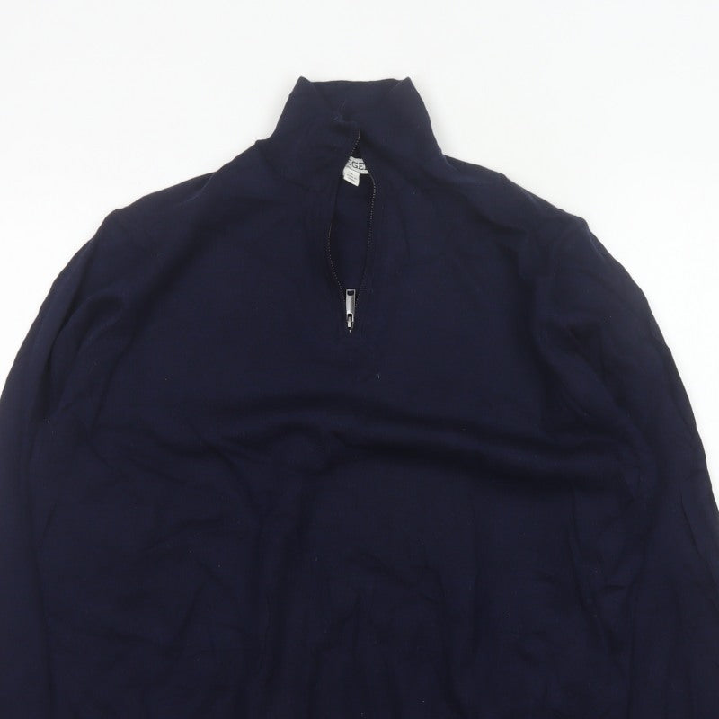 Jaeger Men's Blue XL Half Zip High Neck Knit Jumper Pullover
