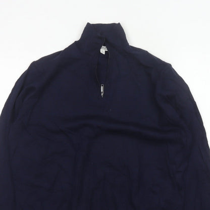 Jaeger Men's Blue XL Half Zip High Neck Knit Jumper Pullover