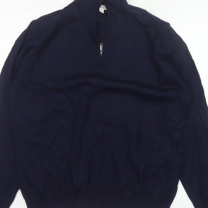 Jaeger Men's Blue XL Half Zip High Neck Knit Jumper Pullover