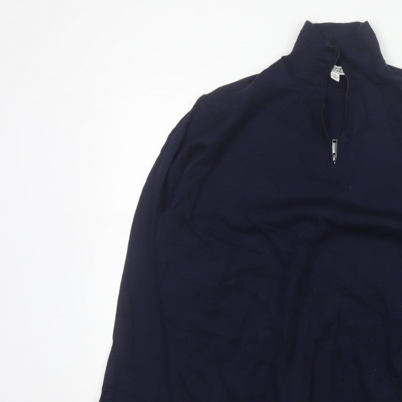 Jaeger Men's Blue XL Half Zip High Neck Knit Jumper Pullover