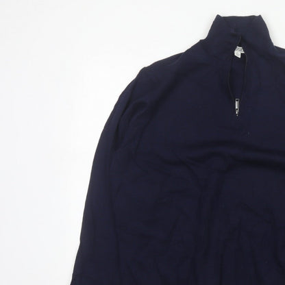Jaeger Men's Blue XL Half Zip High Neck Knit Jumper Pullover