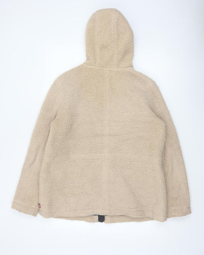 White Stuff Women Beige UK 14 Hooded Borg Fleece Padded Zip Jacket