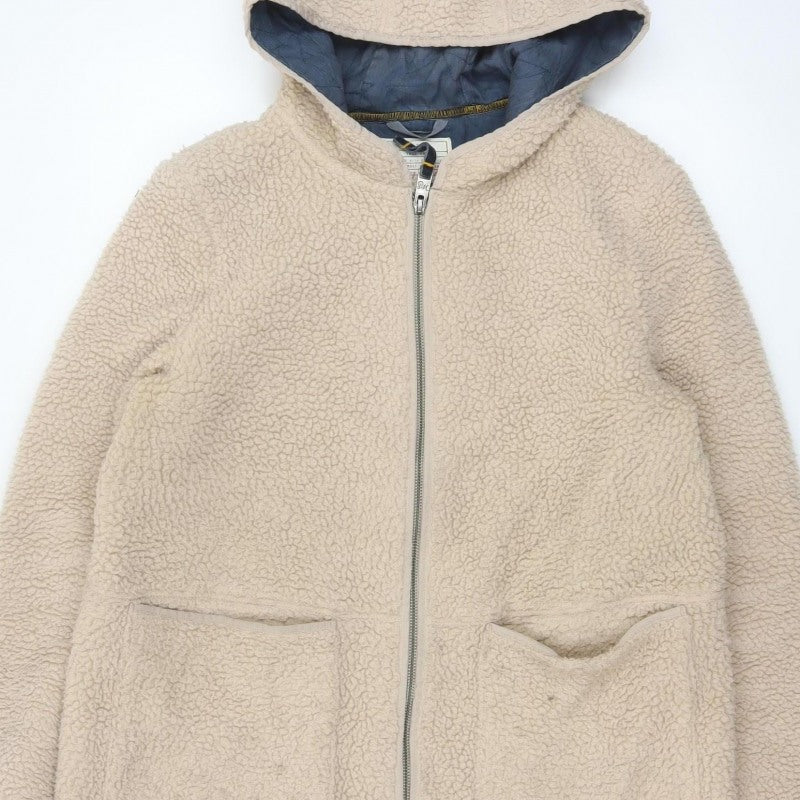 White Stuff Women Beige UK 14 Hooded Borg Fleece Padded Zip Jacket