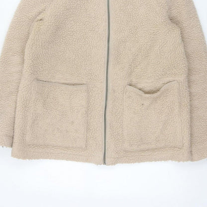 White Stuff Women Beige UK 14 Hooded Borg Fleece Padded Zip Jacket