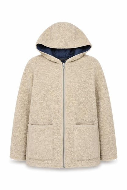 White Stuff Women Beige UK 14 Hooded Borg Fleece Padded Zip Jacket