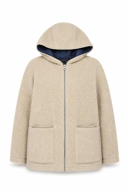 White Stuff Women Beige UK 14 Hooded Borg Fleece Padded Zip Jacket