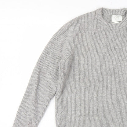 M&S Men Grey Large Wool Rich Chunky Knit Crew Neck Pullover Jumper