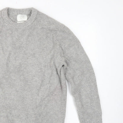 M&S Men Grey Large Wool Rich Chunky Knit Crew Neck Pullover Jumper