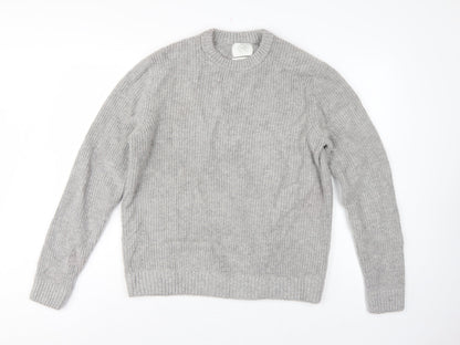 M&S Men Grey Large Wool Rich Chunky Knit Crew Neck Pullover Jumper
