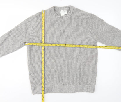 M&S Men Grey Large Wool Rich Chunky Knit Crew Neck Pullover Jumper
