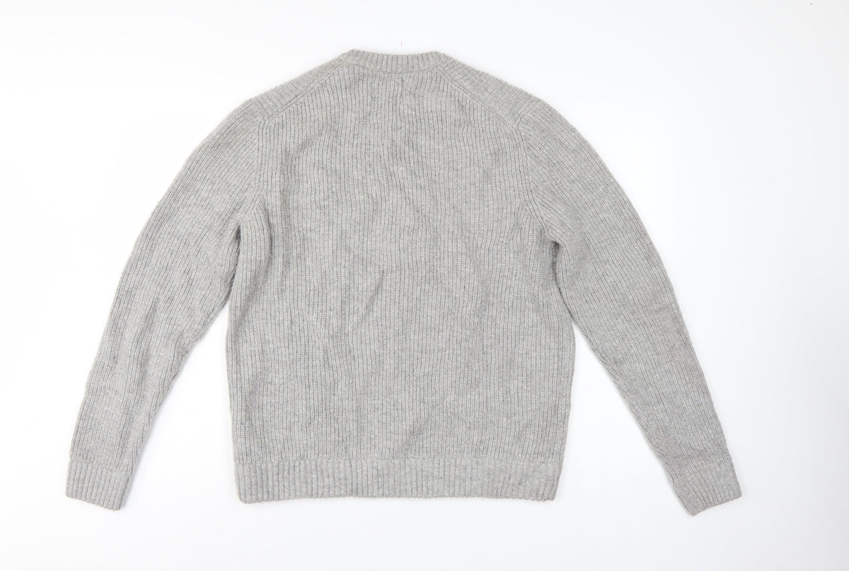 M&S Men Grey Large Wool Rich Chunky Knit Crew Neck Pullover Jumper