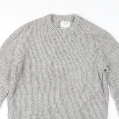 M&S Men Grey Large Wool Rich Chunky Knit Crew Neck Pullover Jumper