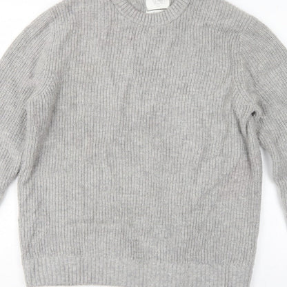 M&S Men Grey Large Wool Rich Chunky Knit Crew Neck Pullover Jumper