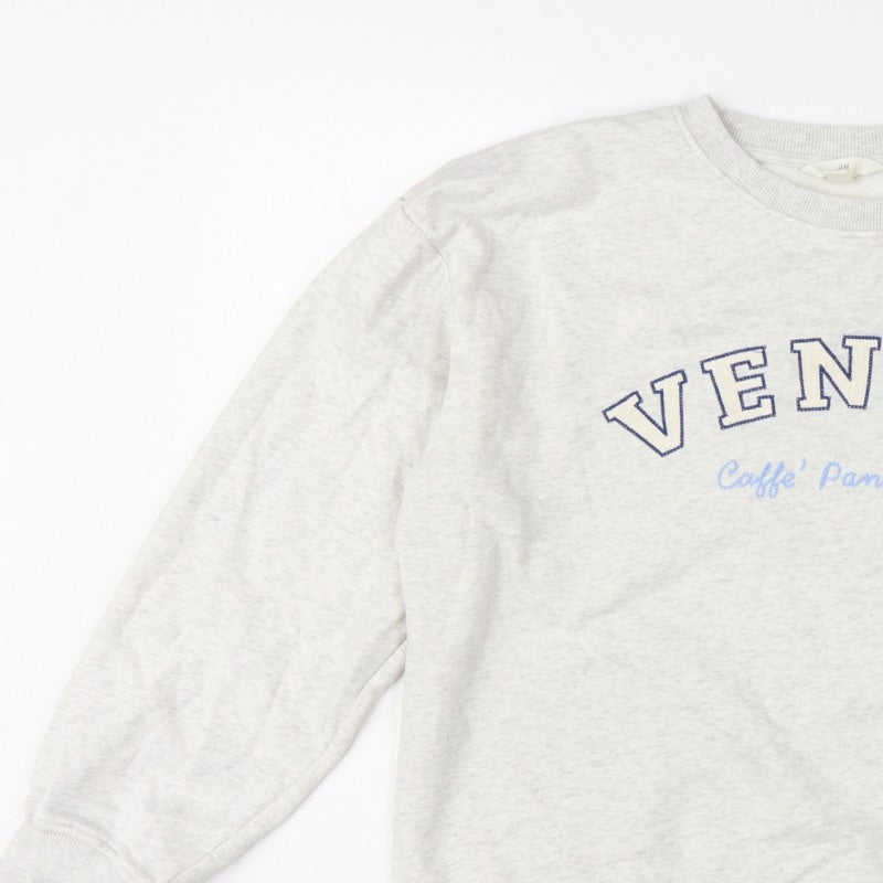 H&M Women Grey L Venice Graphic Print Crew Neck Sweatshirt