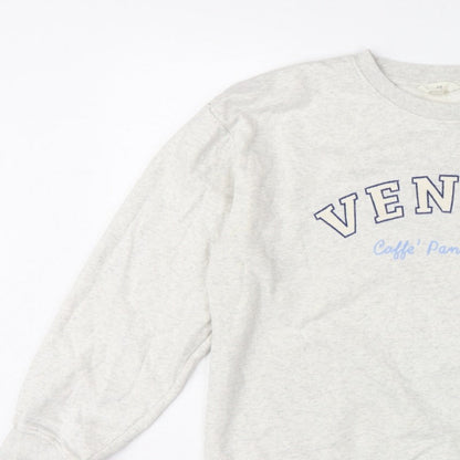 H&M Women Grey L Venice Graphic Print Crew Neck Sweatshirt