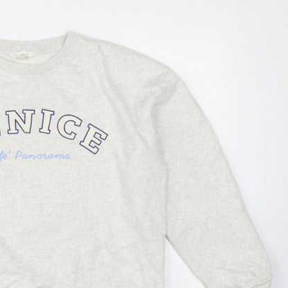H&M Women Grey L Venice Graphic Print Crew Neck Sweatshirt