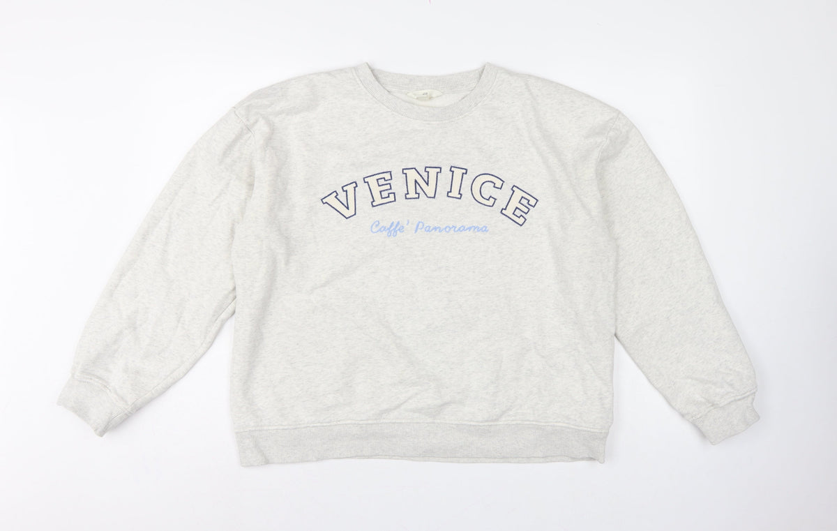 H&M Women Grey L Venice Graphic Print Crew Neck Sweatshirt