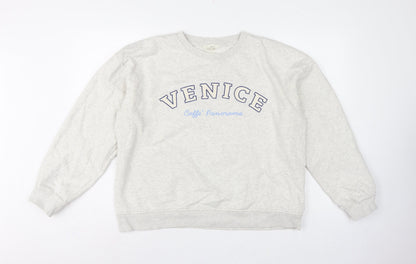 H&M Women Grey L Venice Graphic Print Crew Neck Sweatshirt