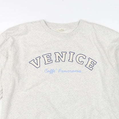 H&M Women Grey L Venice Graphic Print Crew Neck Sweatshirt