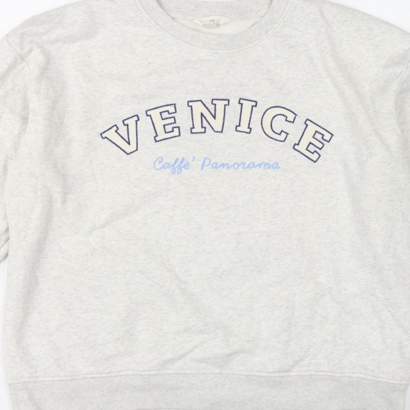 H&M Women Grey L Venice Graphic Print Crew Neck Sweatshirt