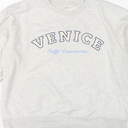 H&M Women Grey L Venice Graphic Print Crew Neck Sweatshirt