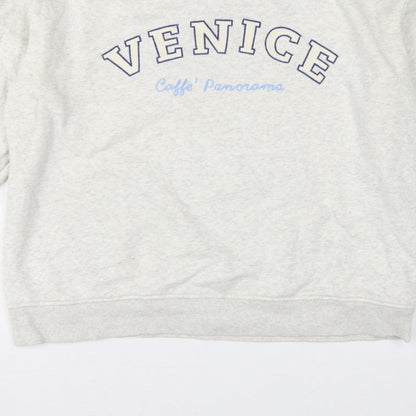 H&M Women Grey L Venice Graphic Print Crew Neck Sweatshirt