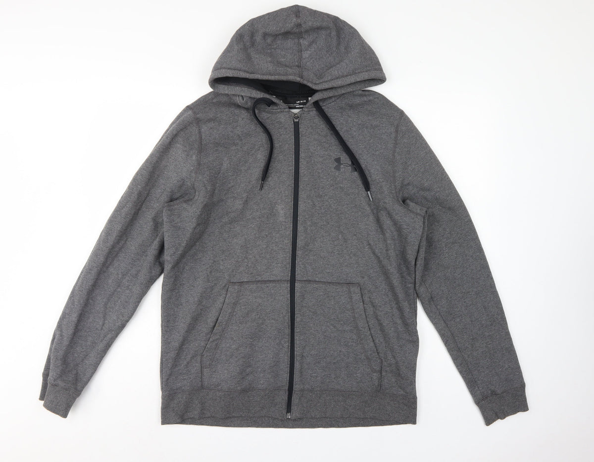 Under Armour Men’s Grey L ColdGear Full Zip Hoodie Logo Fleece