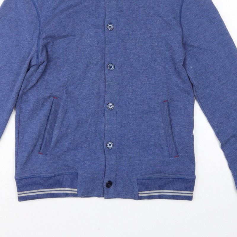 Tommy Hilfiger Men’s Blue S Button Cardigan Sweatshirt Striped Trim