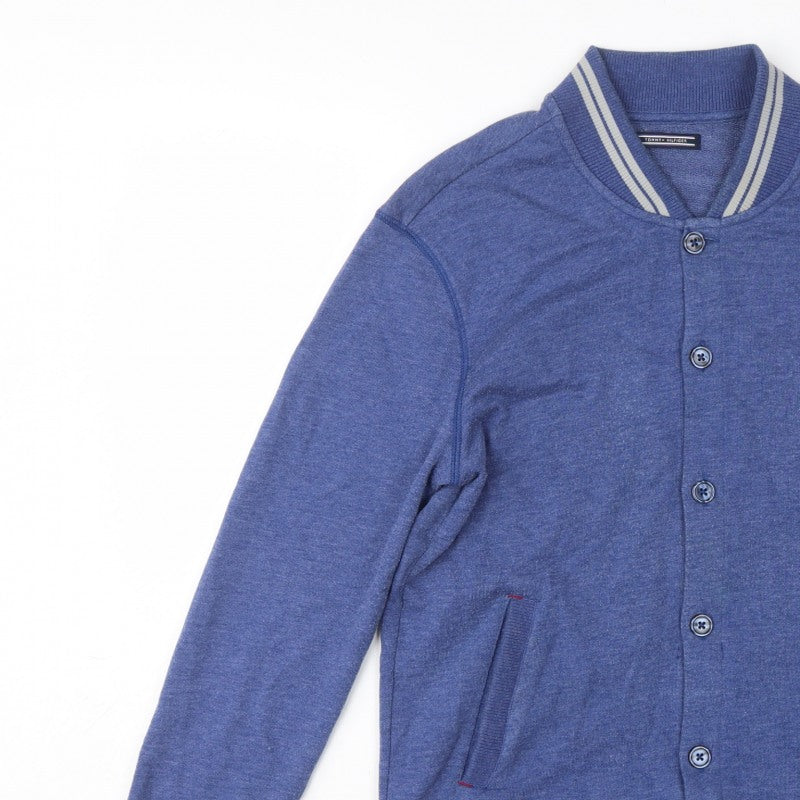 Tommy Hilfiger Men’s Blue S Button Cardigan Sweatshirt Striped Trim