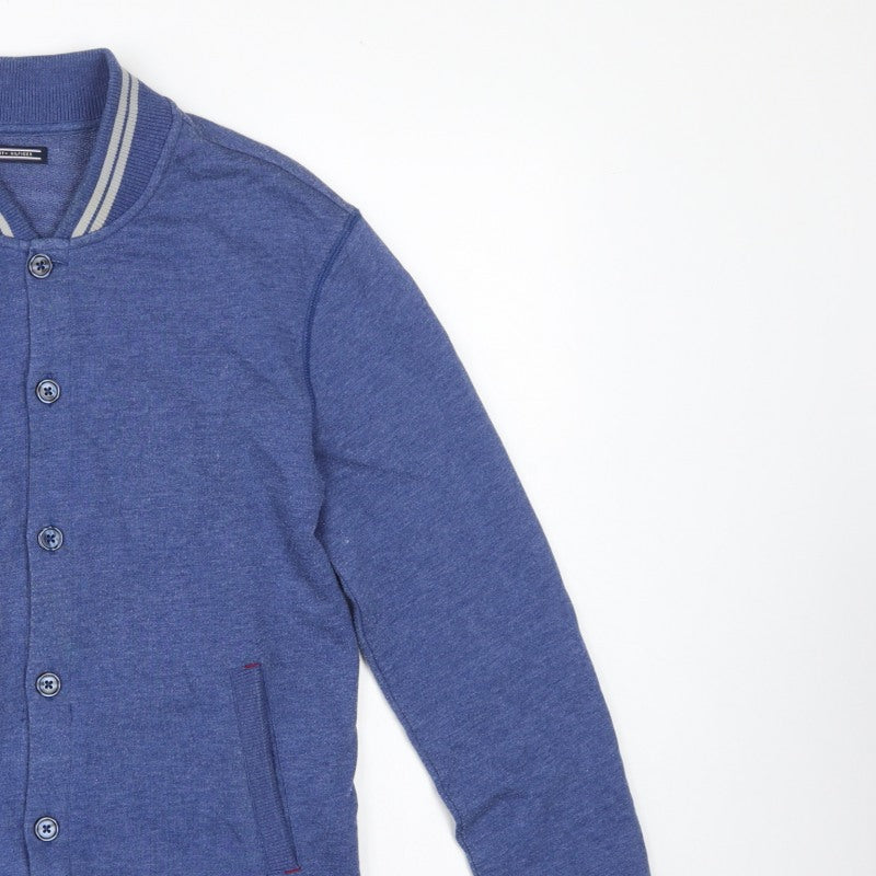 Tommy Hilfiger Men’s Blue S Button Cardigan Sweatshirt Striped Trim