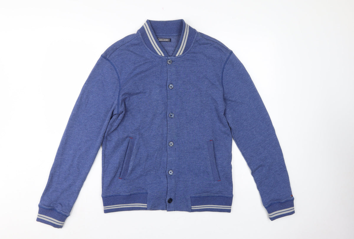 Tommy Hilfiger Men’s Blue S Button Cardigan Sweatshirt Striped Trim