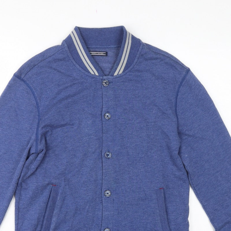 Tommy Hilfiger Men’s Blue S Button Cardigan Sweatshirt Striped Trim