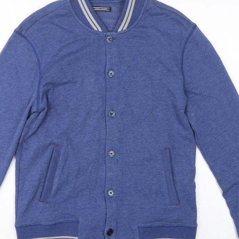 Tommy Hilfiger Men’s Blue S Button Cardigan Sweatshirt Striped Trim