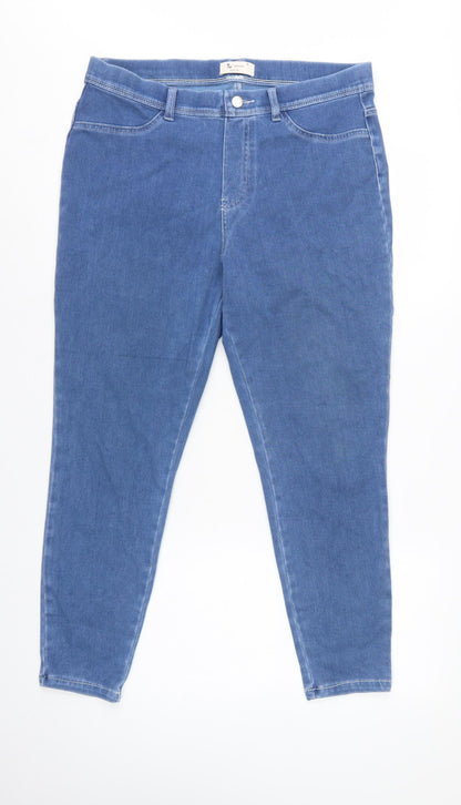 Tu Women Blue Petite UK 16 Tapered Stretch High Rise Jeans