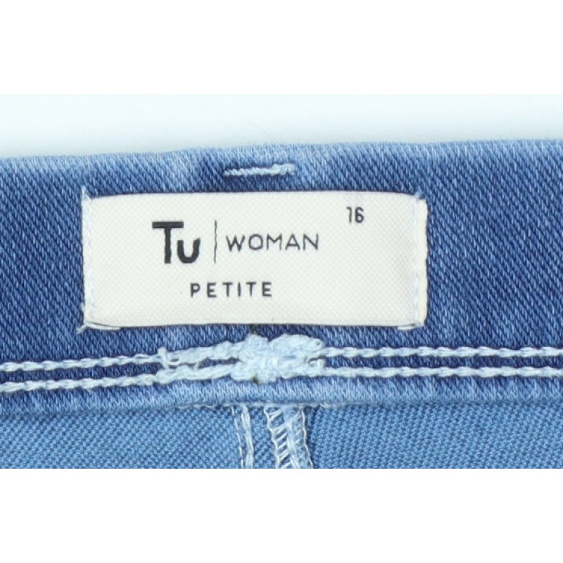 Tu Women Blue Petite UK 16 Tapered Stretch High Rise Jeans