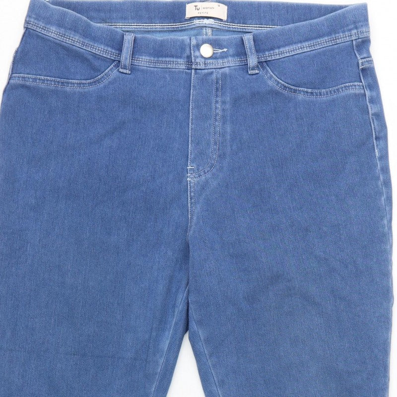 Tu Women Blue Petite UK 16 Tapered Stretch High Rise Jeans