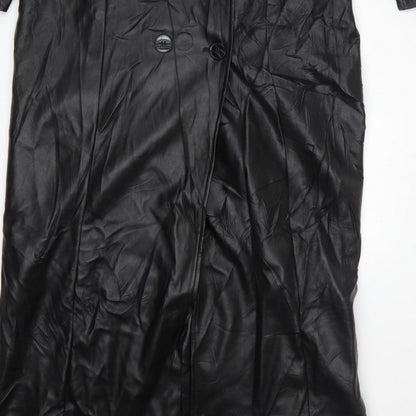 Missguided Women Black UK 10 Long Faux Leather Double-Breasted Trench Coat