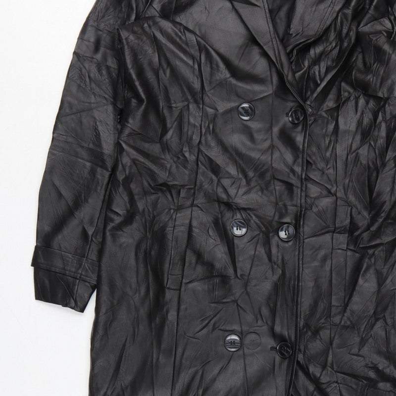 Missguided Women Black UK 10 Long Faux Leather Double-Breasted Trench Coat