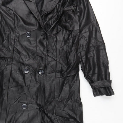 Missguided Women Black UK 10 Long Faux Leather Double-Breasted Trench Coat