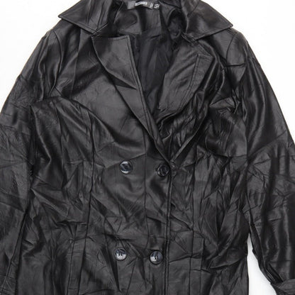 Missguided Women Black UK 10 Long Faux Leather Double-Breasted Trench Coat