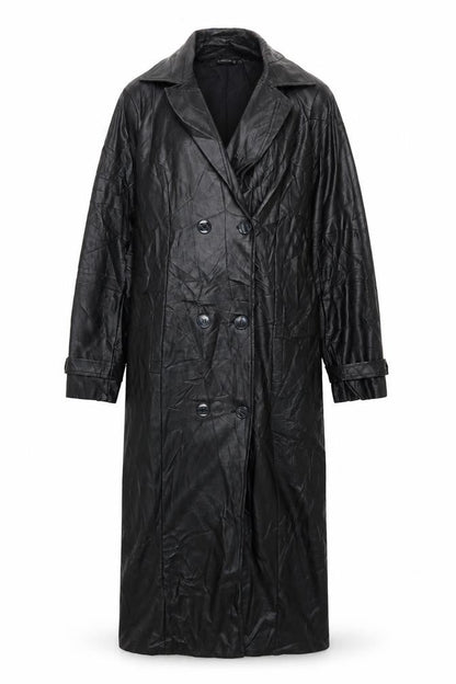 Missguided Women Black UK 10 Long Faux Leather Double-Breasted Trench Coat