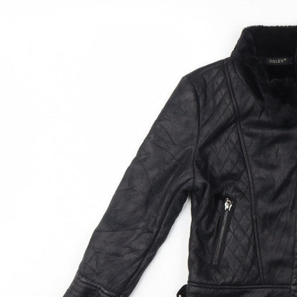 Osley Women’s Black UK 10 Faux Leather Biker Jacket Fur Collar