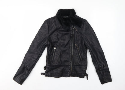 Osley Women’s Black UK 10 Faux Leather Biker Jacket Fur Collar