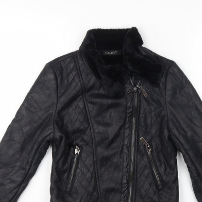 Osley Women’s Black UK 10 Faux Leather Biker Jacket Fur Collar